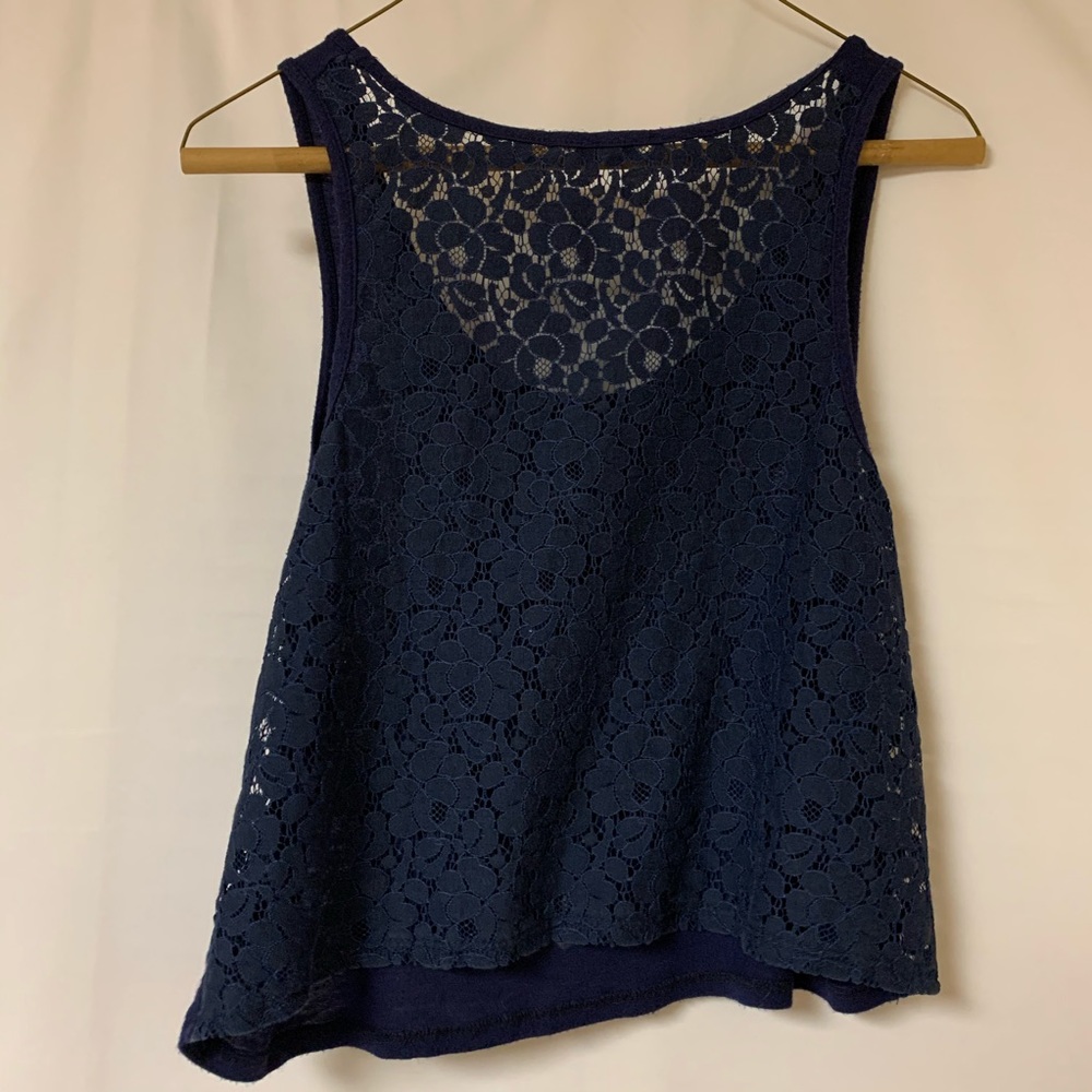 Papaya Crop Tank Top Cali Palm Tree Lace Back - Picture 4 of 4